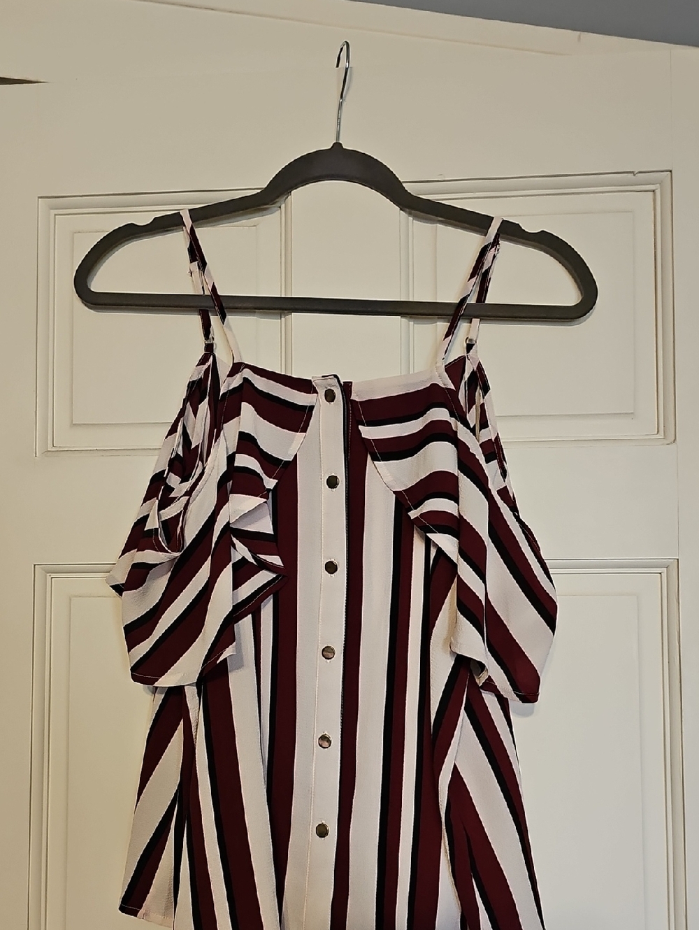 Blu Pepper Burgundy & White Striped Cold-Shoulder Camisole